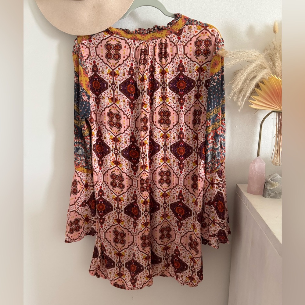 Umgee Bohemian Patterned Bell Sleeve Mini Dress - Picture 4 of 4